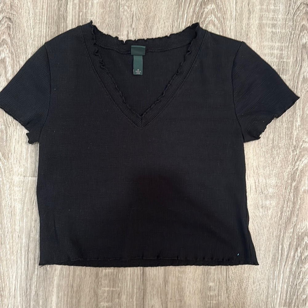 Black Waffle Crop T-Shirt